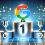 Das Logo von Google auf Platz 1 auf einem Siegerpodest